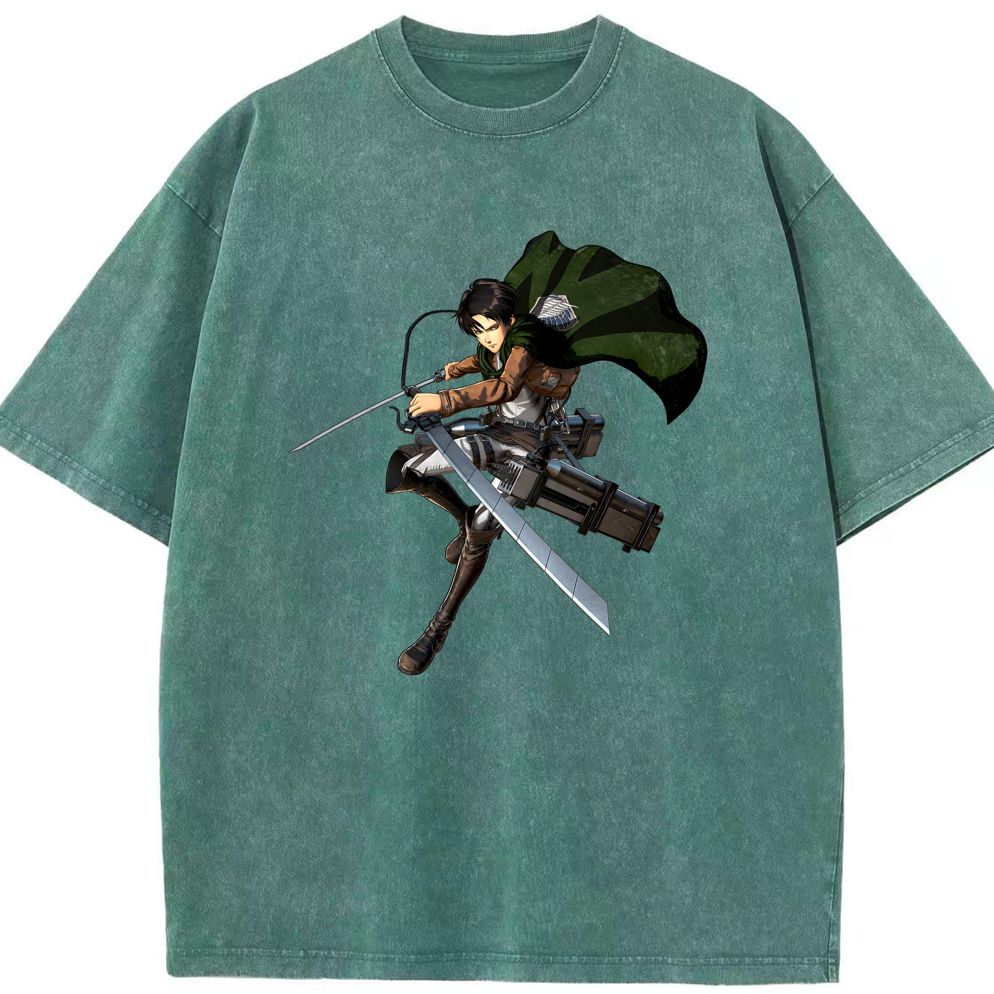（画像用） 進撃の巨人 リヴァイ·アッカーマン Attack on Titan Levi Ackerman 綿100% ヴィンテージ風 半袖Tシャツ（フロントプリント）